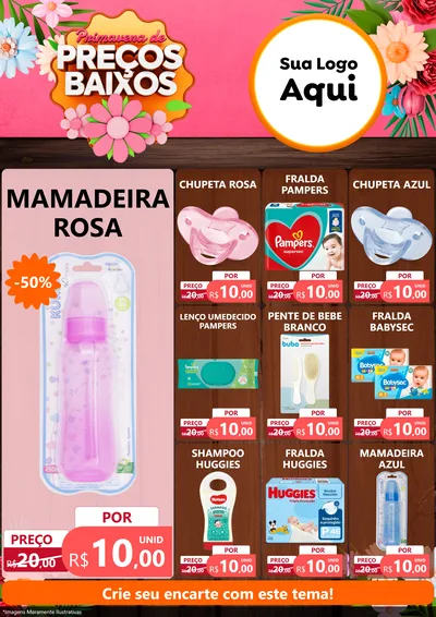 Modelo de Encarte para Encarte A4 Vertical com o tema Primavera de Preços Baixos para Bebês