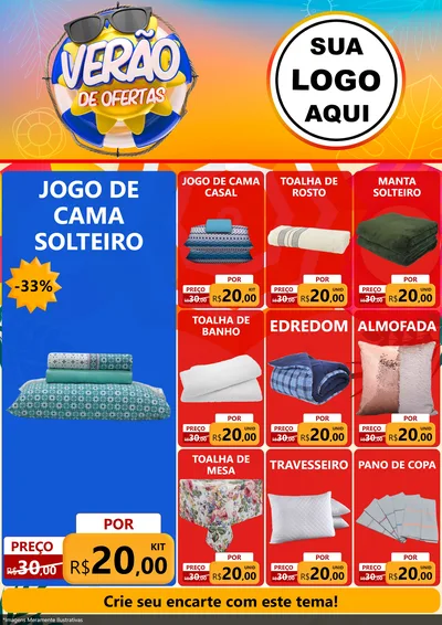 Modelo de Encarte para Encarte A4 Vertical com o tema Verão de Ofertas para Cama, Mesa e Banho