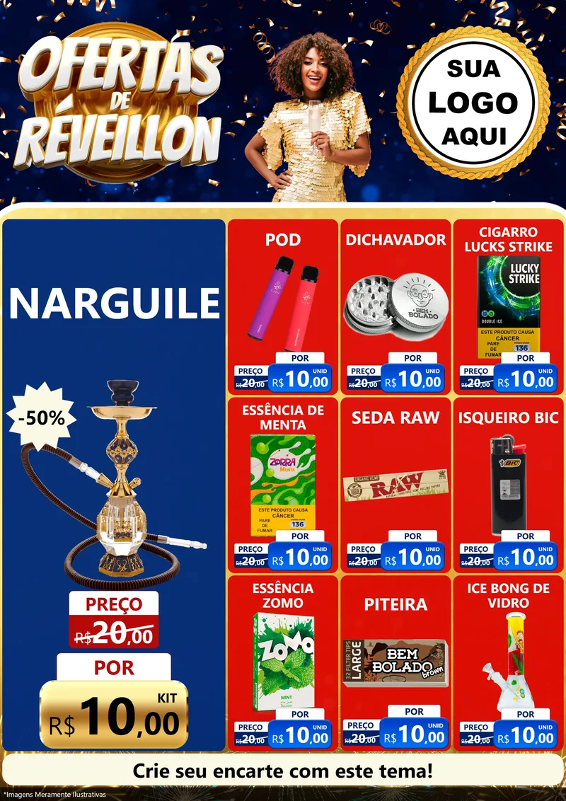 Modelo de Encarte para Encarte A4 Vertical com o tema Ofertas de Réveillon para Tabacaria