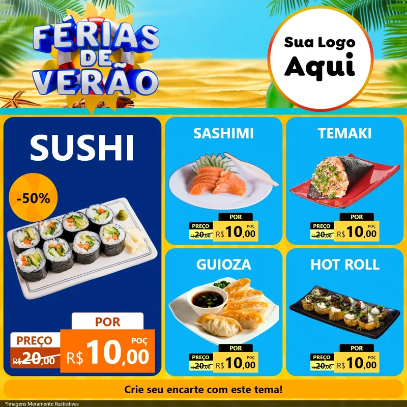 Modelo de Rede Social para Feed Facebook com o tema Férias de Verão para Comida japonesa