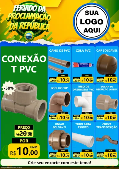 Modelo de Encarte para Encarte A4 Vertical com o tema Feriado da Proclamação da República para Tubos e conexões