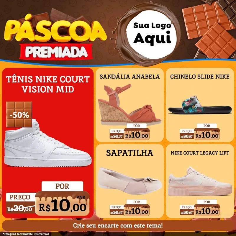Modelo de Rede Social para Feed Facebook com o tema Páscoa Premiada para Calçados