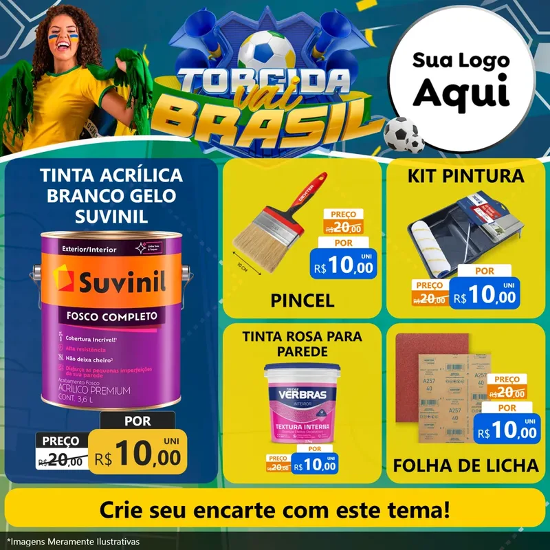 Modelo de Rede Social para Feed Facebook com o tema Torcida Vai Brasil - Copa para Tintas e Ferramentas