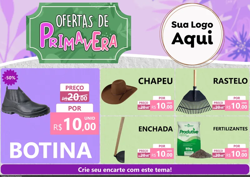 Modelo de Encarte para Encarte A4 Horizontal com o tema Ofertas de Primavera para Agropecuária