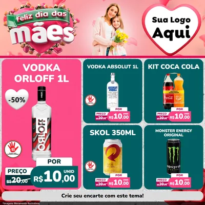 Modelo de Rede Social para Feed Facebook com o tema Feliz Dia das Mães para Distribuidora de bebidas