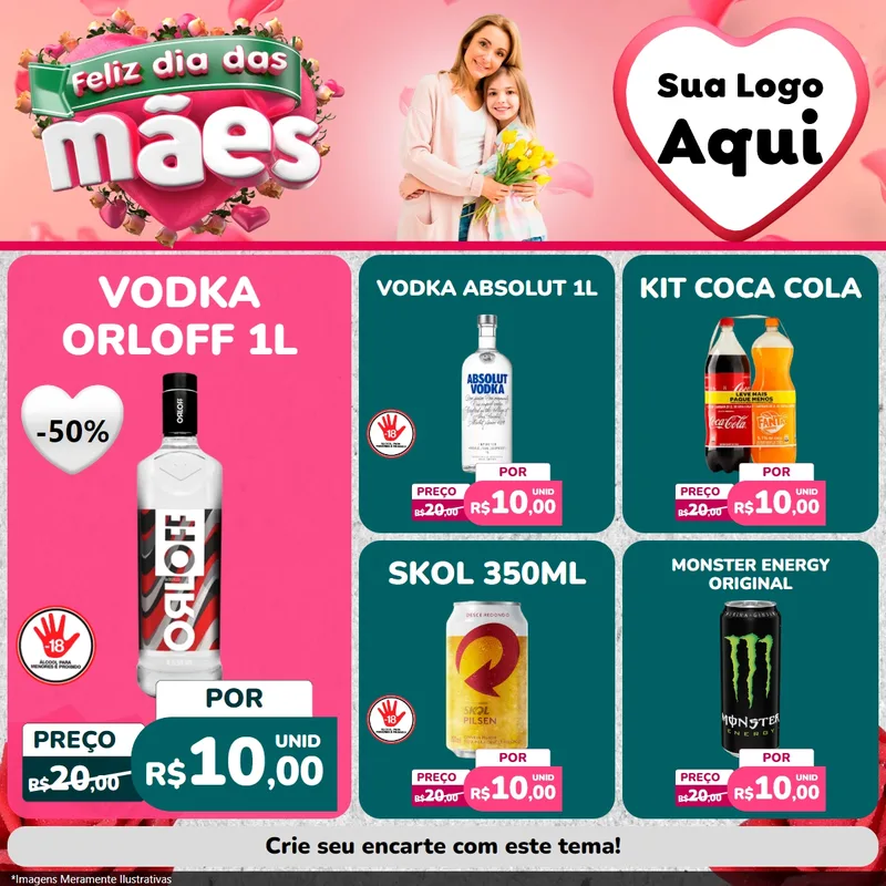 Modelo de Rede Social para Feed Facebook com o tema Feliz Dia das Mães para Distribuidora de bebidas