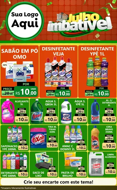 Modelo de Encarte para Encarte Grande com o tema Julho Imbatível para Produtos de Limpeza