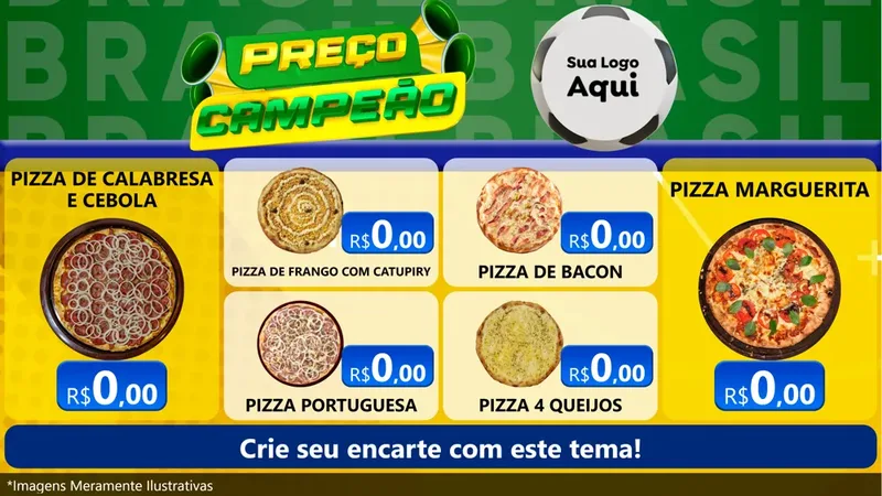 Modelo de TV para TV Horizontal com o tema Preço Campeão - Copa para Pizzaria