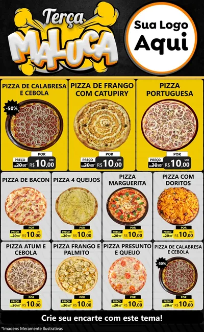 Modelo de Encarte para Encarte Grande com o tema Terça Maluca para Pizzaria