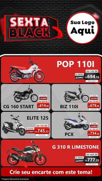 Modelo de TV para TV Vertical com o tema Sexta Black para Concessionaria de Motos
