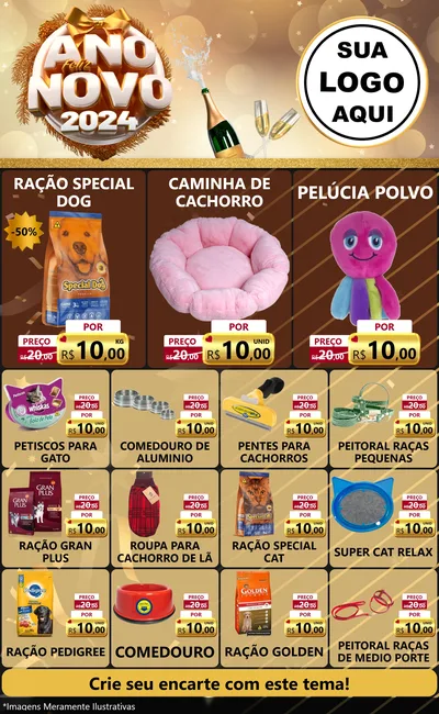 Modelo de Encarte para Encarte Grande com o tema Feliz Ano Novo 2027 para Pet Shop