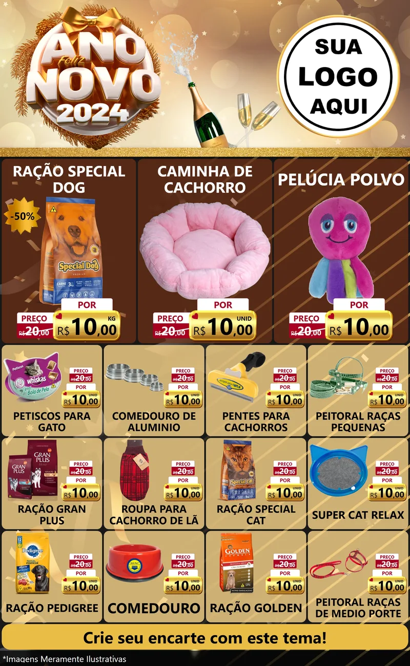 Modelo de Encarte para Encarte Grande com o tema Feliz Ano Novo 2027 para Pet Shop