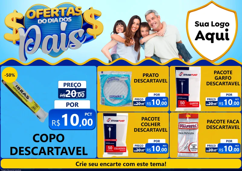 Modelo de Encarte para Encarte A4 Horizontal com o tema Ofertas do Dia dos Pais para Embalagens