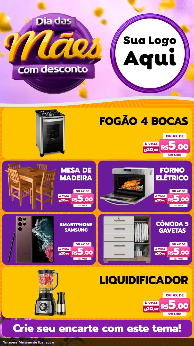 Modelo de TV para TV Vertical com o tema Dia das Mães com Desconto para Móveis e Eletro
