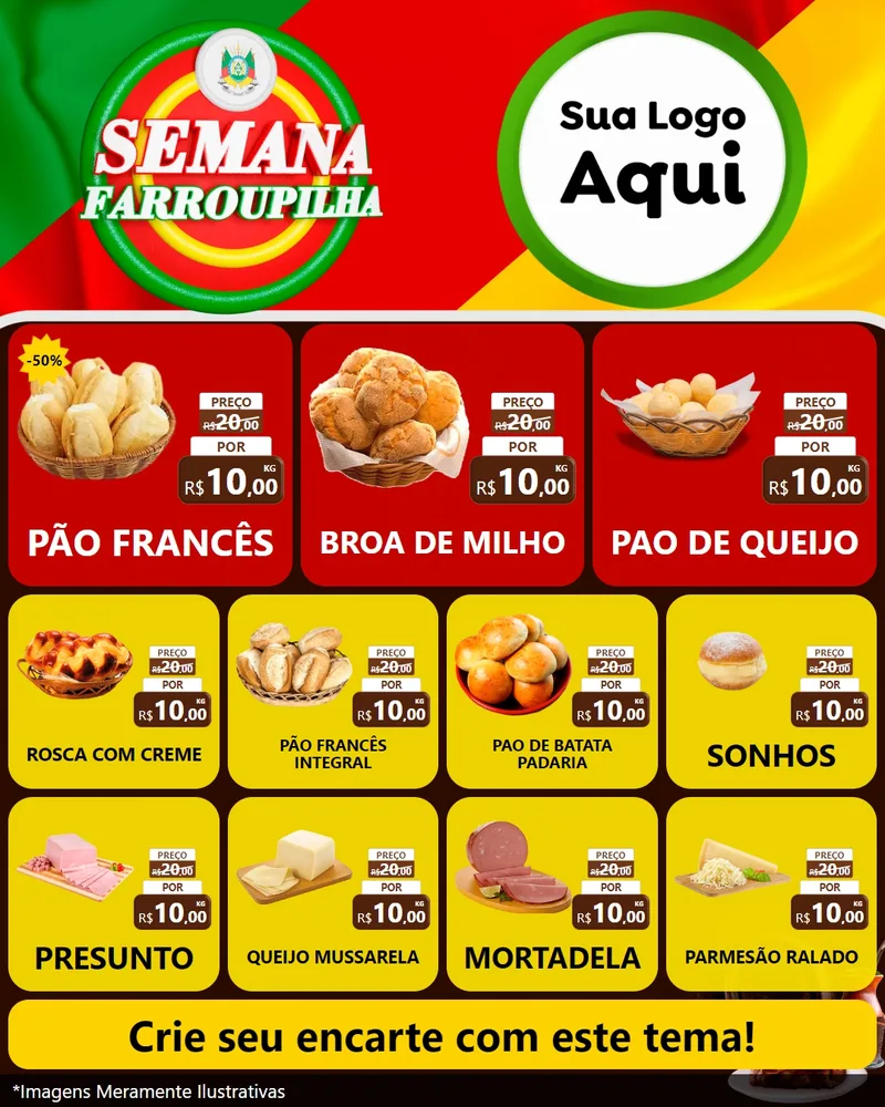 Modelo de Rede Social para Feed Instagram com o tema Semana Farroupilha para Padaria
