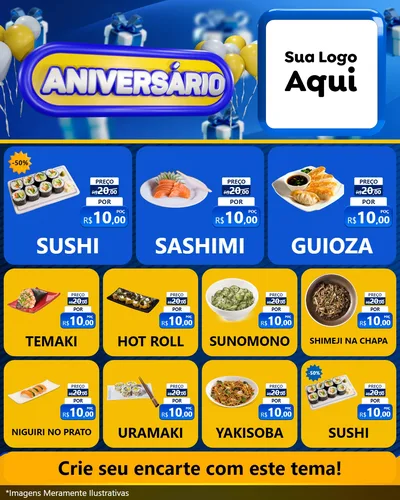 Modelo de Rede Social para Feed Instagram com o tema Aniversário para Comida japonesa