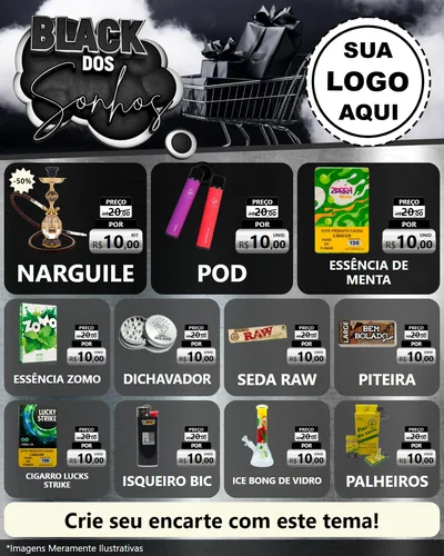 Modelo de Rede Social para Feed Instagram com o tema Black dos Sonhos para Tabacaria