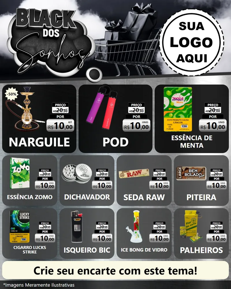 Modelo de Rede Social para Feed Instagram com o tema Black dos Sonhos para Tabacaria