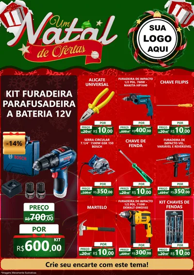Modelo de Encarte para Encarte A4 Vertical com o tema Um Natal de Ofertas para Maquinas e Ferramentas