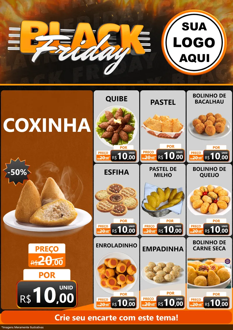 Modelo de Encarte para Encarte A4 Vertical com o tema Black Friday para Salgadaria