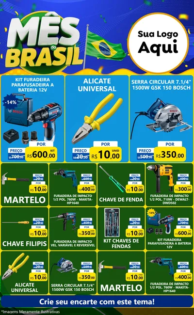 Modelo de Encarte para Encarte Grande com o tema Mês do Brasil para Maquinas e Ferramentas