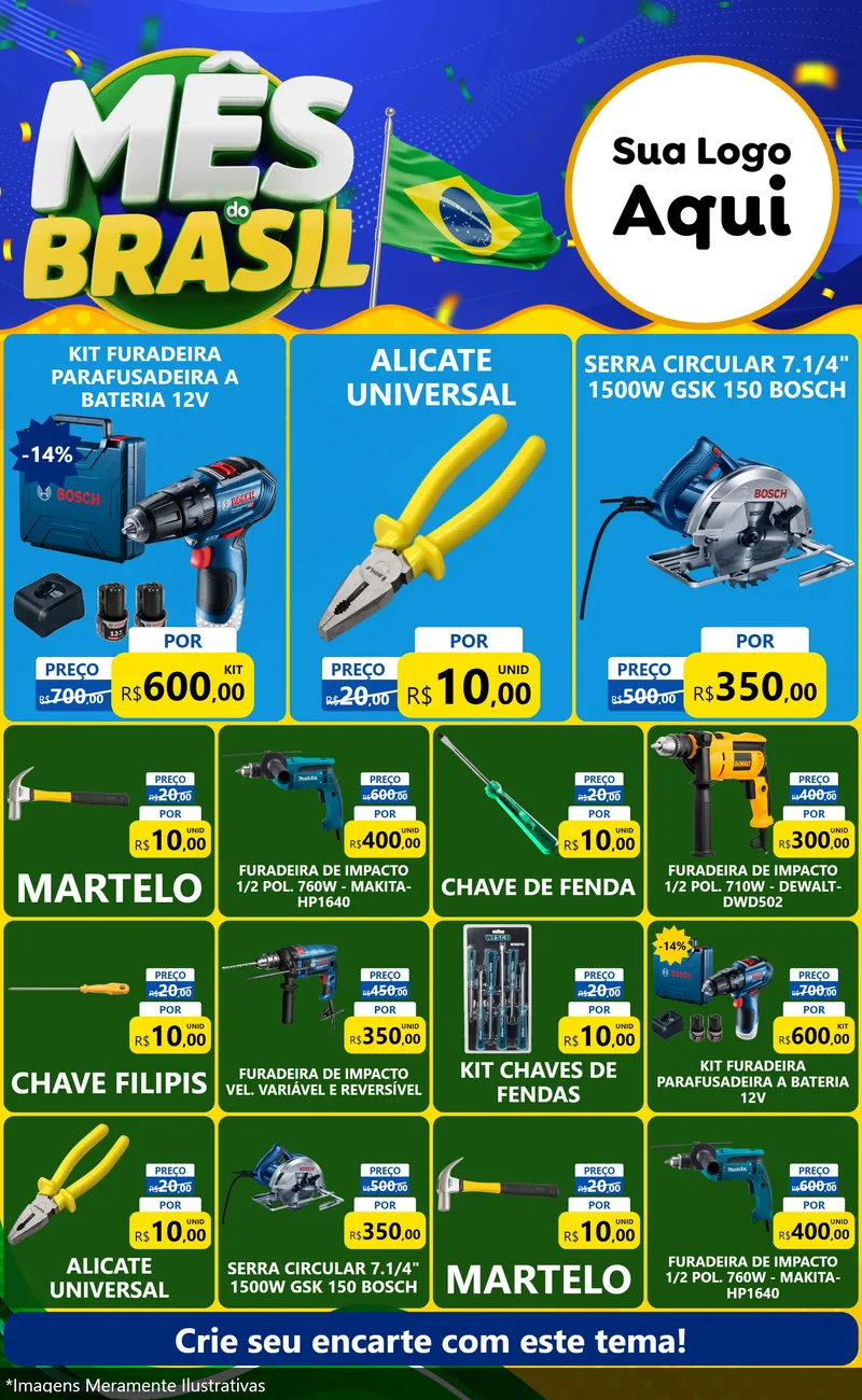 Modelo de Encarte para Encarte Grande com o tema Mês do Brasil para Maquinas e Ferramentas