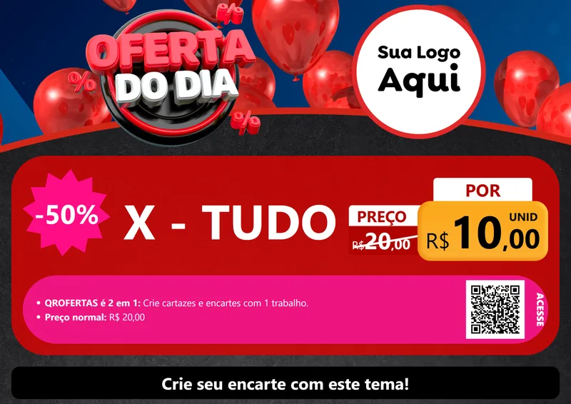 Modelo de Cartaz para Cartaz A4 Horizontal com o tema Oferta do Dia para Hamburgueria
