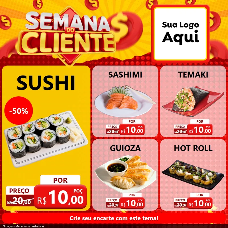 Modelo de Rede Social para Feed Facebook com o tema Semana do Cliente para Comida japonesa