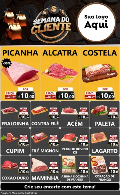 Modelo de Encarte para Encarte Grande com o tema Semana do Cliente para Açougue