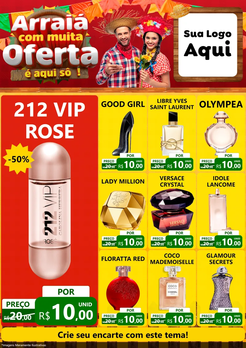 Modelo de Encarte para Encarte A4 Vertical com o tema Arraiá Com Muita Oferta - É Aqui Sô! para Perfumes