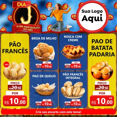 Modelo de Rede Social para Feed Facebook com o tema Dia J - O Dia Mais Barato Do Mês para Padaria