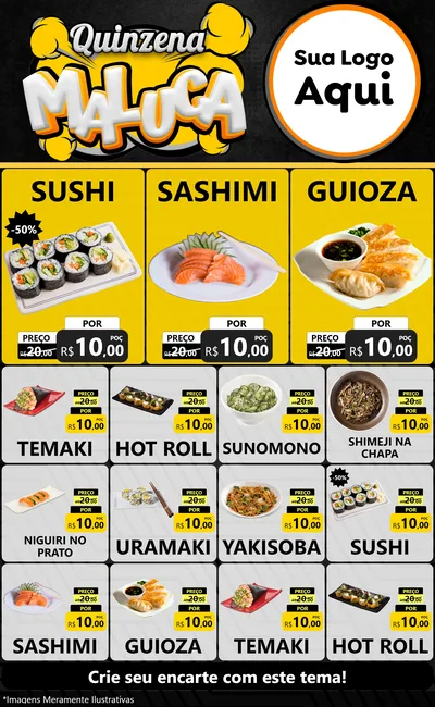 Modelo de Encarte para Encarte Grande com o tema Quinzena Maluca para Comida japonesa