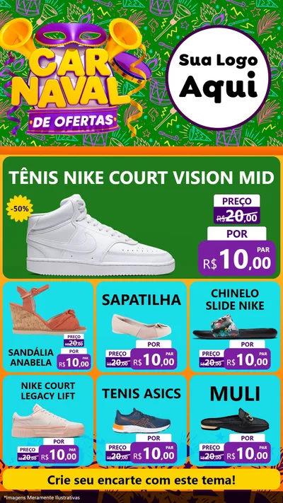 Modelo de Rede Social para Stories com o tema Carnaval de Ofertas para Calçados