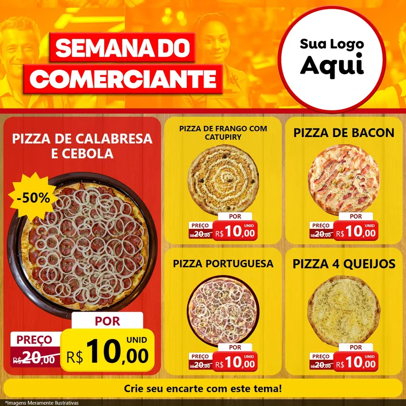 Modelo de Rede Social para Feed Facebook com o tema Semana do Comerciante para Pizzaria