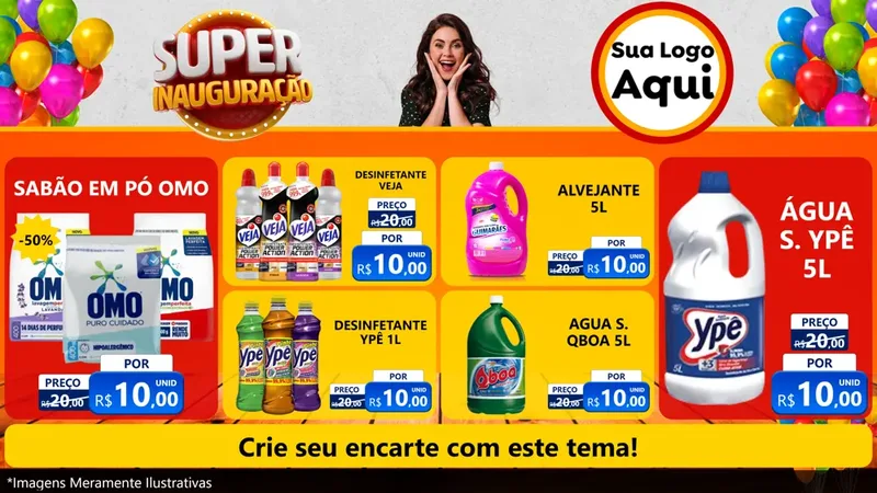 Modelo de TV para TV Horizontal com o tema Super Inauguração para Produtos de Limpeza