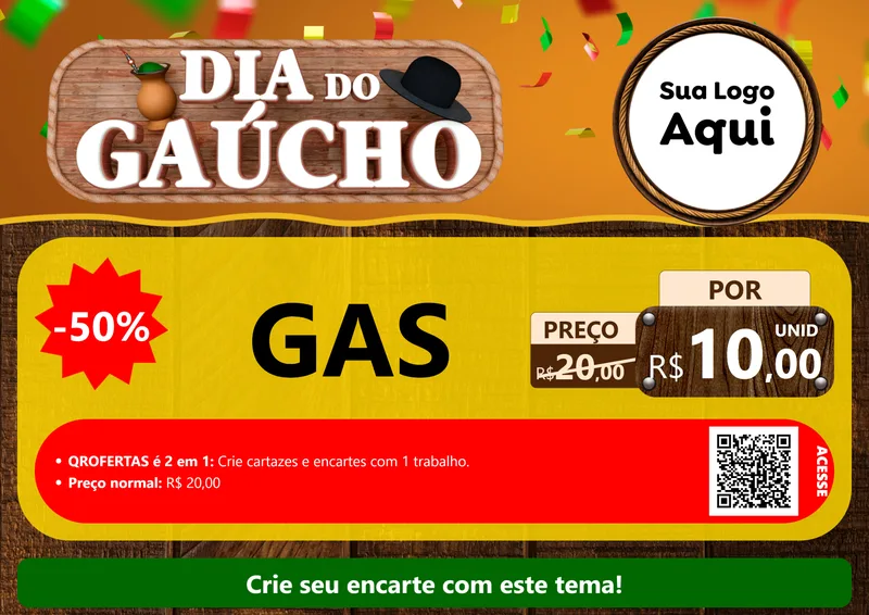 Modelo de Cartaz para Cartaz A4 Horizontal com o tema Dia do Gaúcho para Água e gás