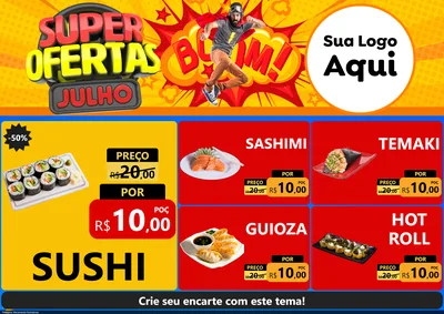 Modelo de Encarte para Encarte A4 Horizontal com o tema Super Ofertas Julho para Comida japonesa
