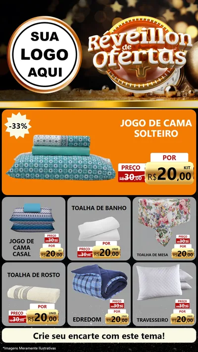 Modelo de Rede Social para Stories com o tema Réveillon de Ofertas para Cama, Mesa e Banho