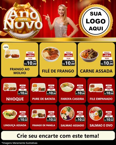 Modelo de Rede Social para Feed Instagram com o tema Super Ano Novo para Restaurante