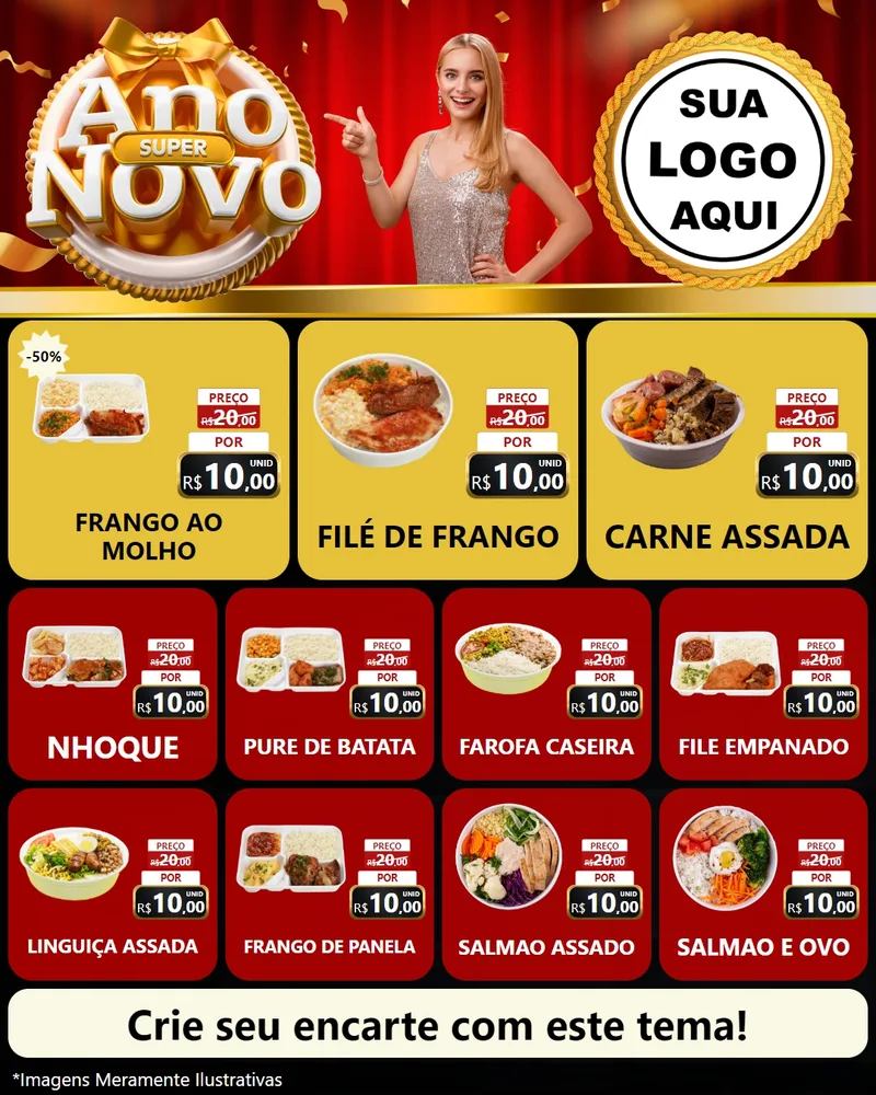Modelo de Rede Social para Feed Instagram com o tema Super Ano Novo para Restaurante