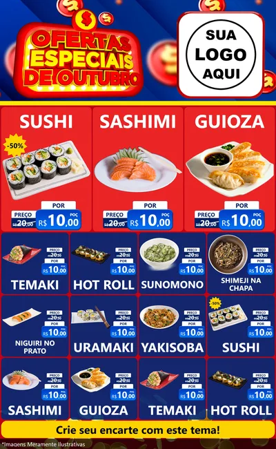 Modelo de Encarte para Encarte Grande com o tema Ofertas Especiais de Outubro para Comida japonesa