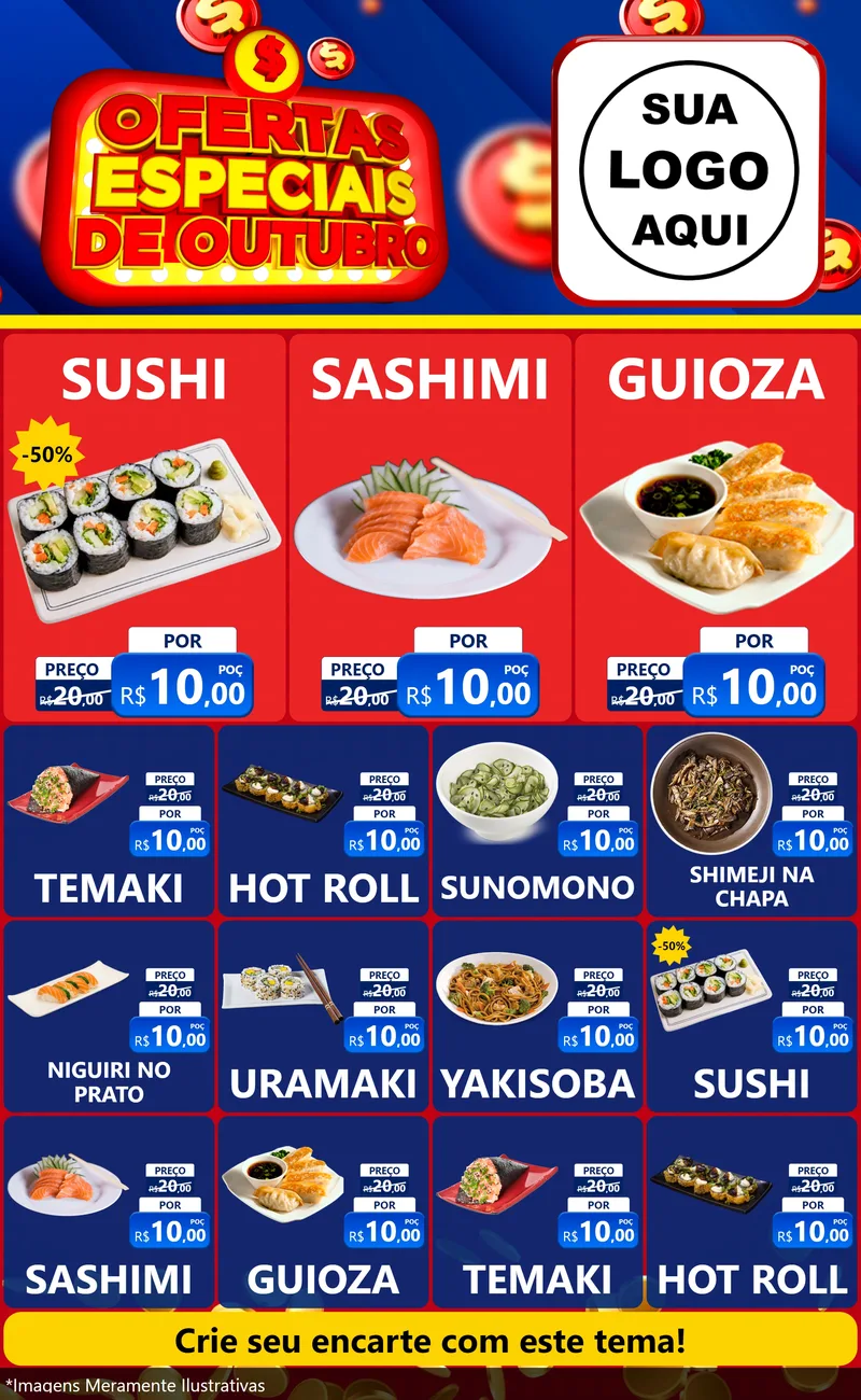Modelo de Encarte para Encarte Grande com o tema Ofertas Especiais de Outubro para Comida japonesa