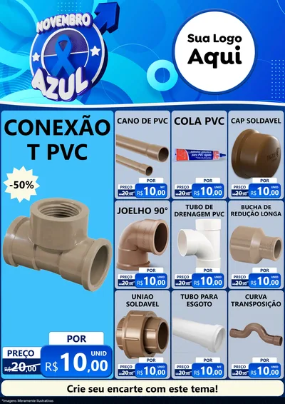Modelo de Encarte para Encarte A4 Vertical com o tema Novembro Azul para Tubos e conexões