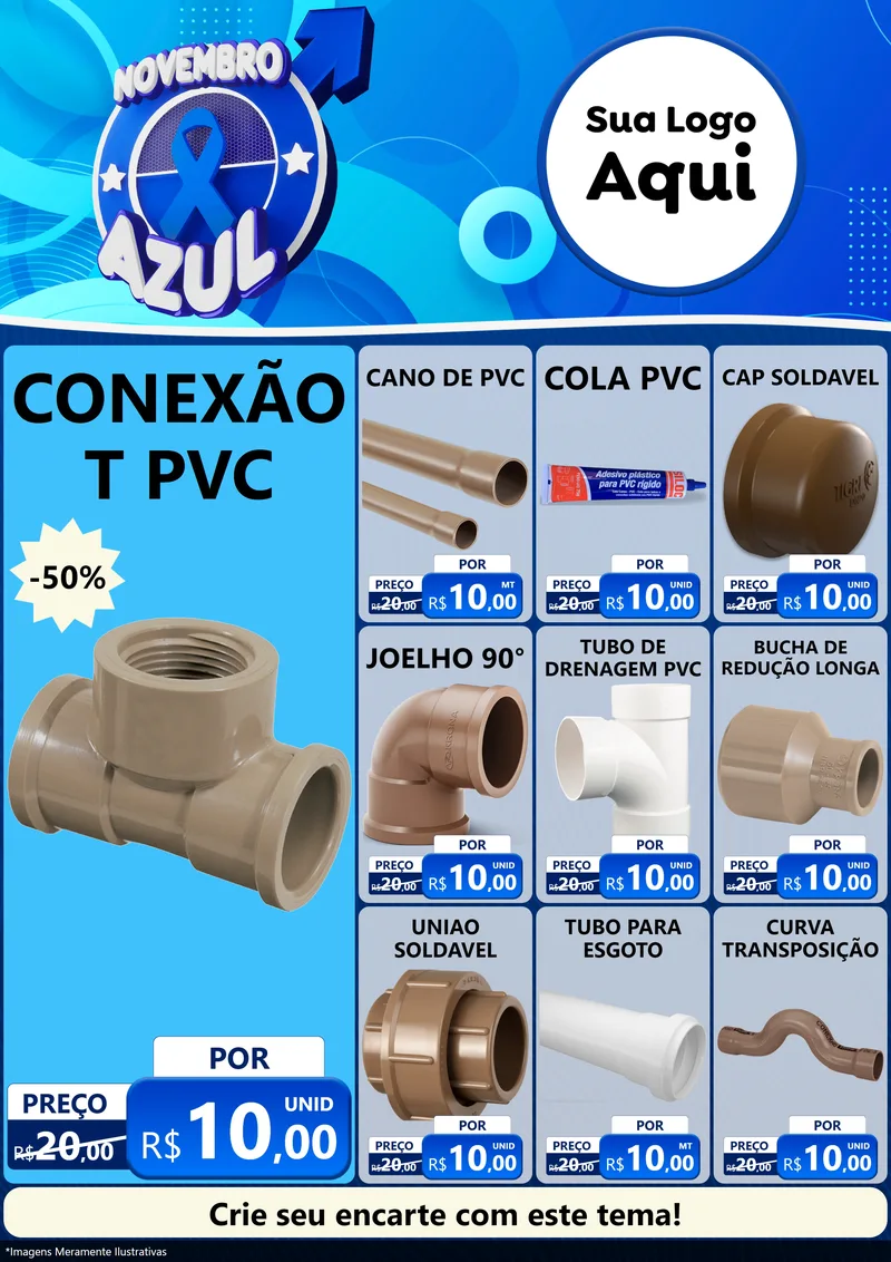 Modelo de Encarte para Encarte A4 Vertical com o tema Novembro Azul para Tubos e conexões