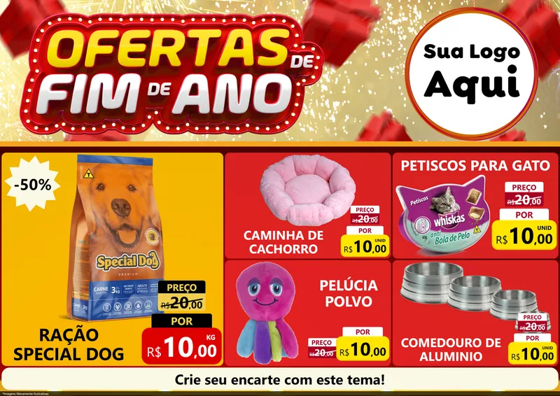 Modelo de Encarte para Encarte A4 Horizontal com o tema Ofertas de Fim de Ano para Pet Shop