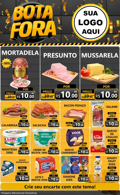 Modelo de Encarte para Encarte Grande com o tema Bota Fora para Frios e Laticínios