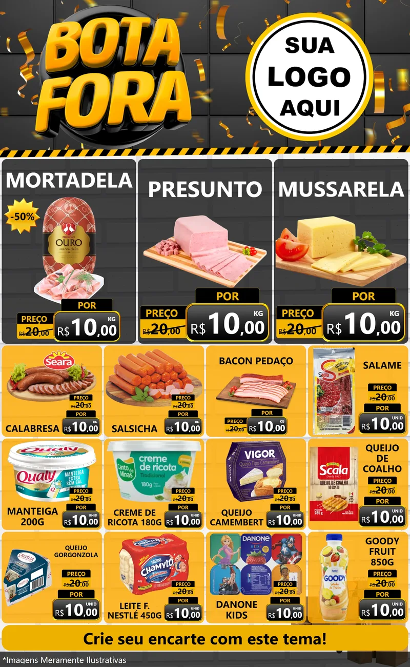Modelo de Encarte para Encarte Grande com o tema Bota Fora para Frios e Laticínios