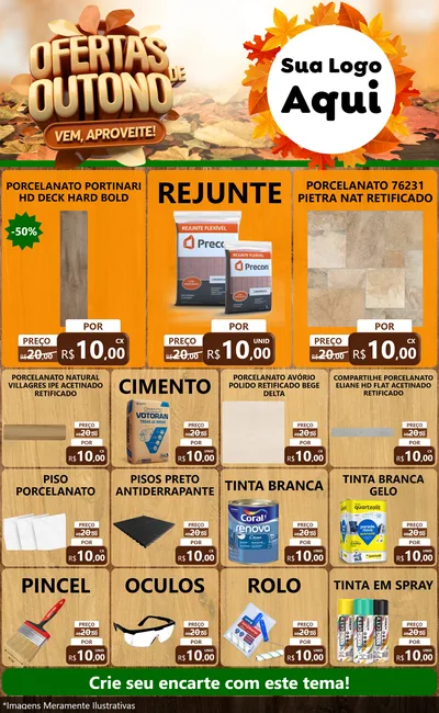 Modelo de Encarte para Encarte Grande com o tema Ofertas de Outono - Vem, Aproveite! para Pisos e revestimentos
