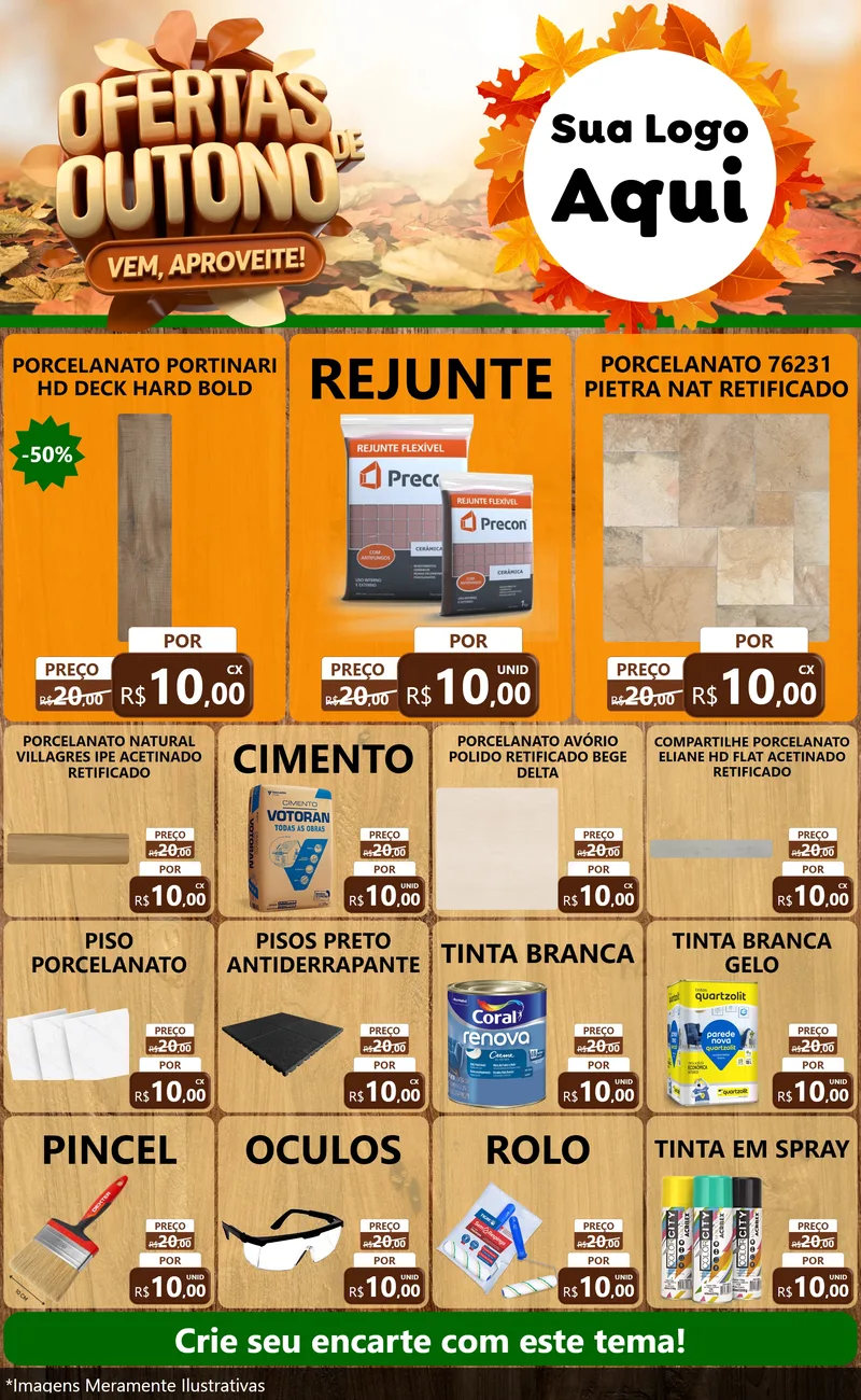 Modelo de Encarte para Encarte Grande com o tema Ofertas de Outono - Vem, Aproveite! para Pisos e revestimentos