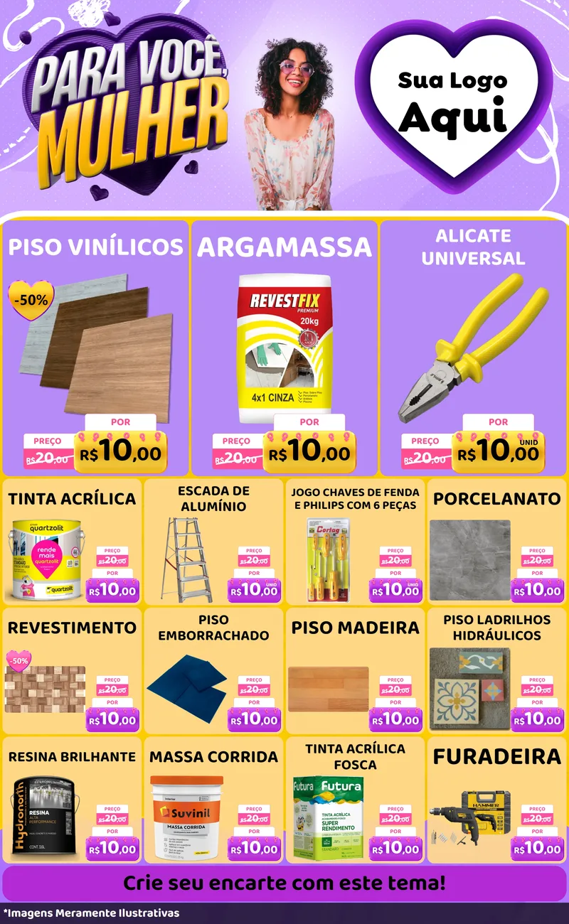 Modelo de Encarte para Encarte Grande com o tema Para Você, Mulher para Material para Construção
